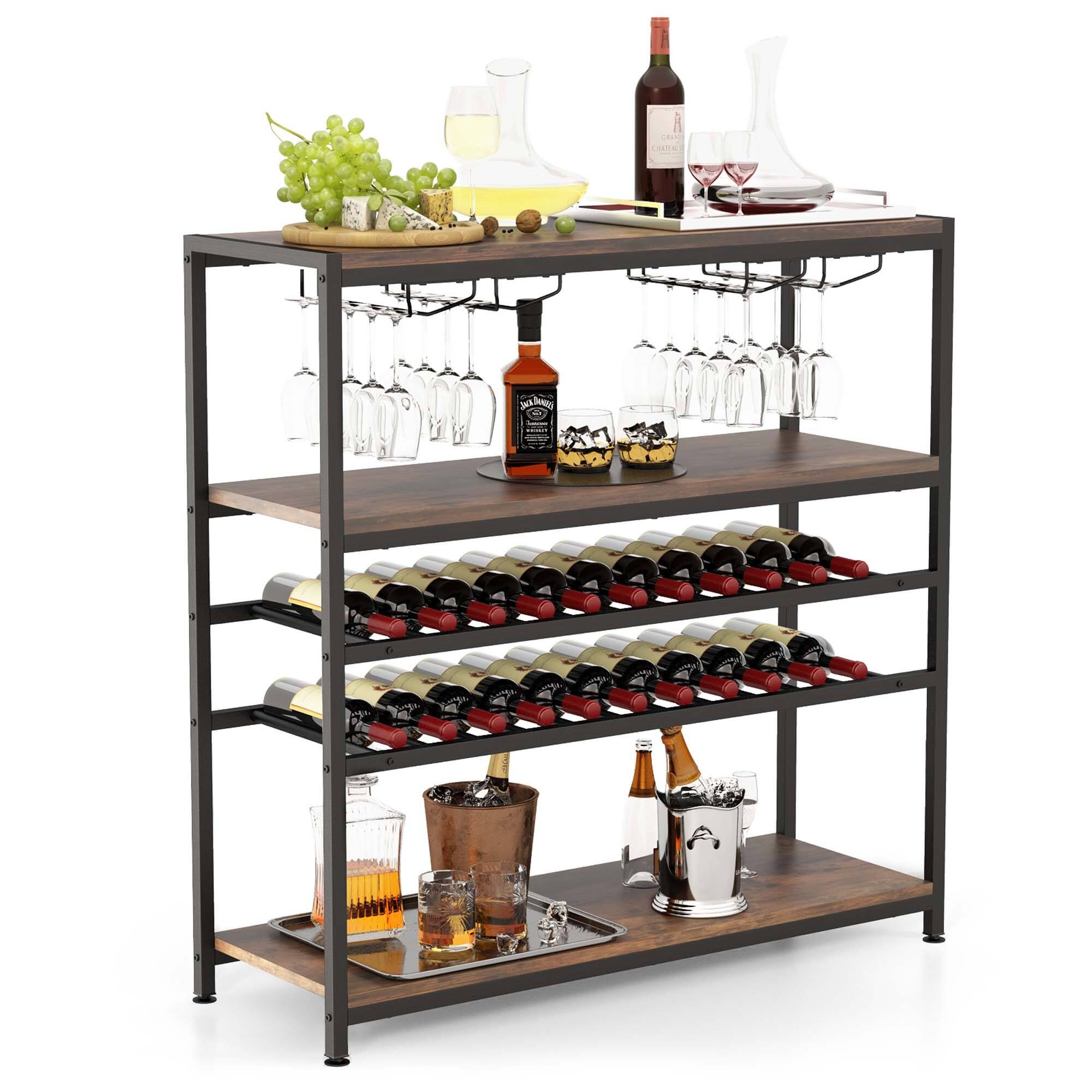 Front. Costway - Costway Rustic 5-tier Wine Rack Table 22 Bottle Wine Cabinet Freestanding with Glass Holder - Rustic Brown.
