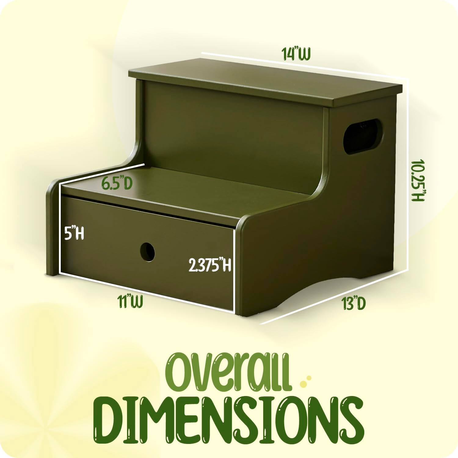 14"W  
5"H  
6.5"D  
10.25"H  
23.75"H  
11"W  
13"D  

Overall Dimensions