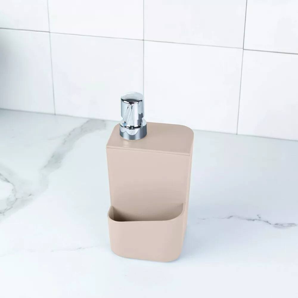 Alt View 2. OU - OU 22oz Soap Dispenser with Sponge Holder, Kitchen Soap Pump, Sink Sponge Holder with Drainage - Beige - Beige.
