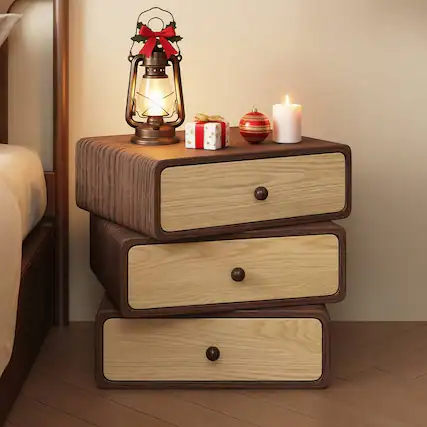 Front. VIVZONE - 360°3-Layer Rotatable Solid Wood Nightstand - Brown.