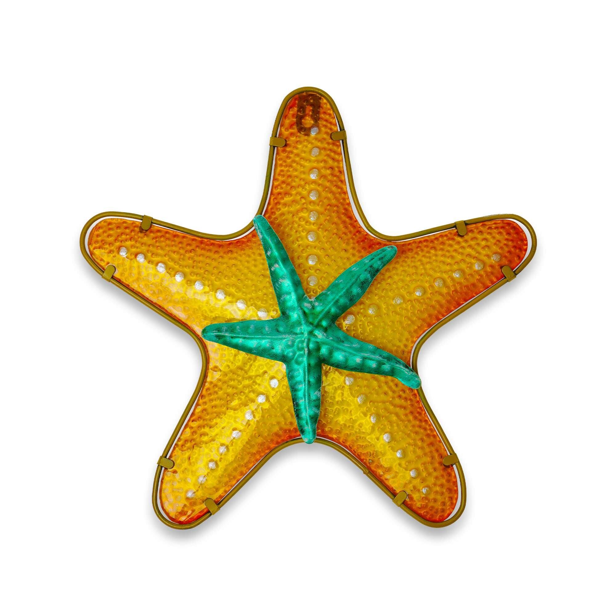 Front. G128 - 12 in Metal Starfish Wall Hanging Art Decor Ocean Theme - Vivid colors.