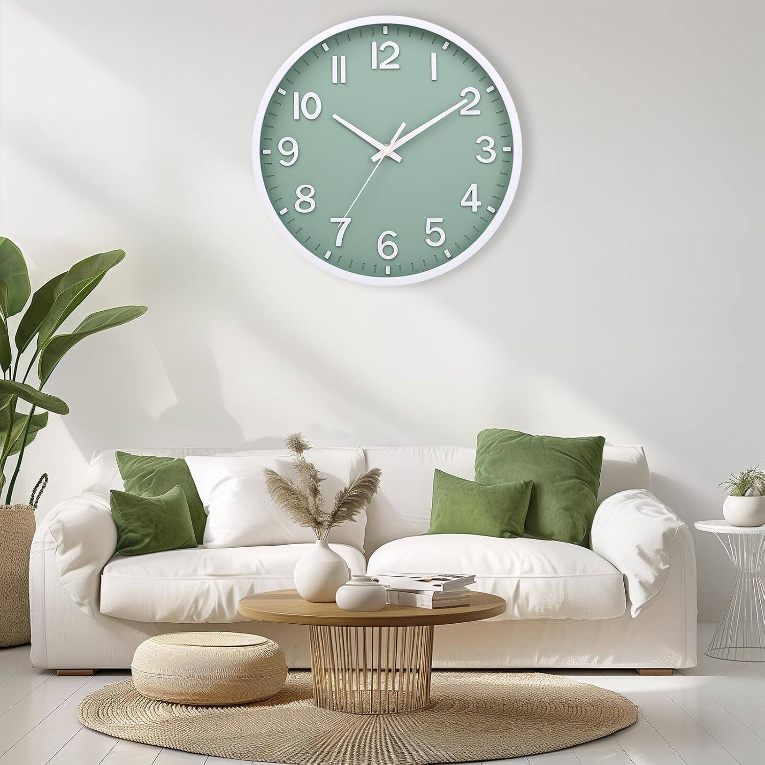 Left. Dazzed Corner - 8 inch Modern Wall Clock,Silent Non Ticking Wall Clock - Green.