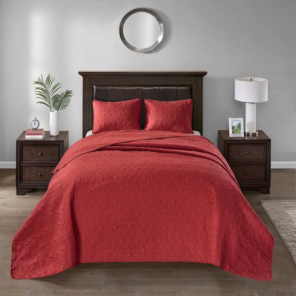 Alt View 1. Gracie Mills - Gracie Mills Sandy Reversible Bedspread Set with Classic Stitch Pattern - Red.