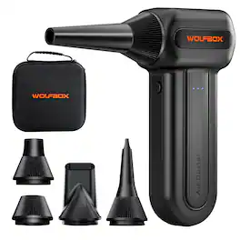 WOLFBOX - Compressed Air Duster 110000RPM Super Power Air Duster, 3-Speed Adjustable Air Blower with Hand Carrying Case - Black