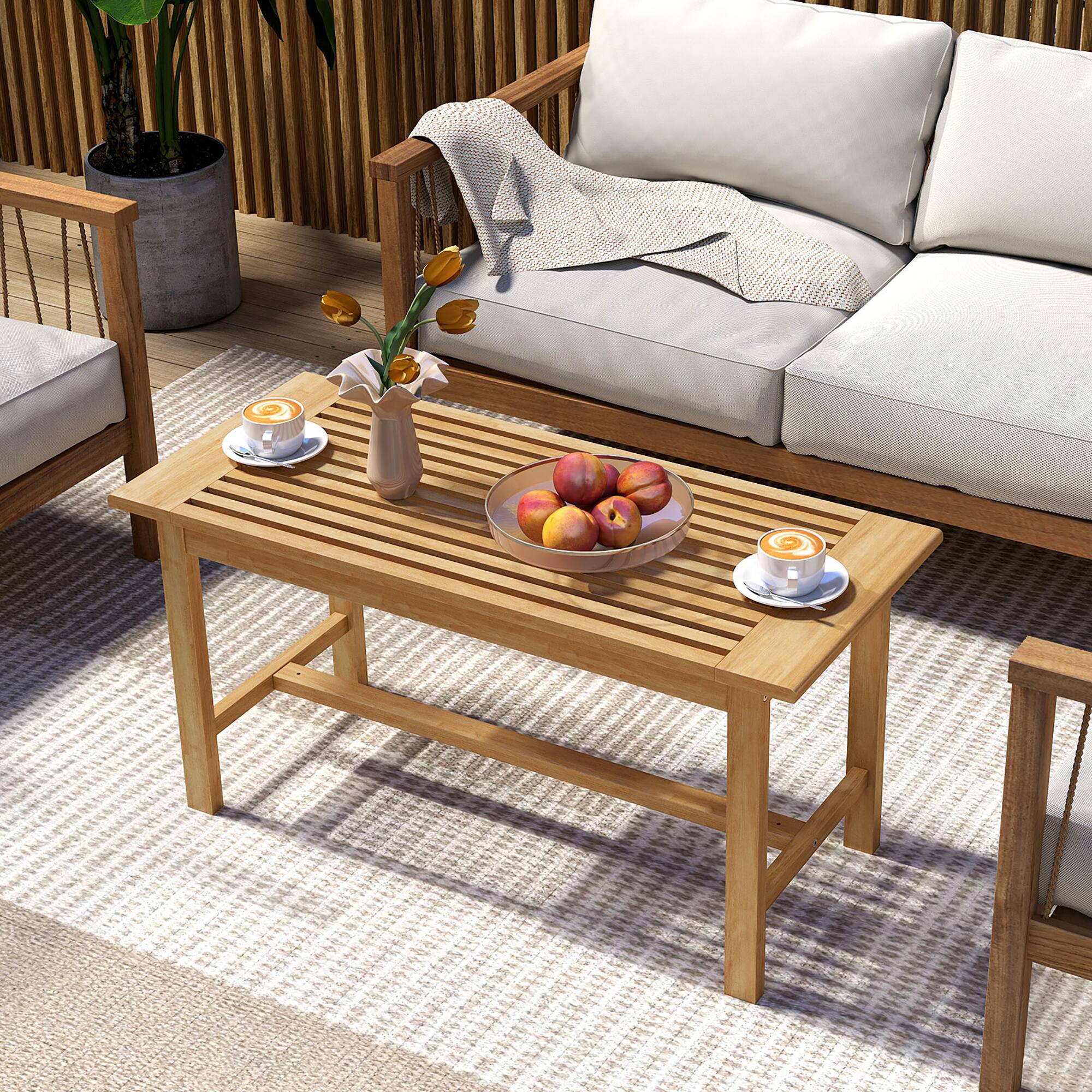 Alt View 3. Gymax - Gymax 36''Patio Coffee Table Solid Wood Coffee Table w/ Slatted Tabletop Natural - Natural.