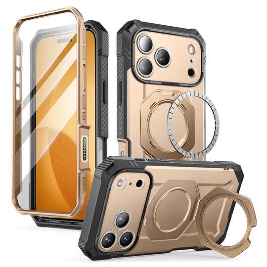 Angle. SUPCASE - UB Grip Pro MagSafe Case for iPhone 17 Pro Max – Sleek Protection + HD Tempered Glass Screen Guard - Gold.