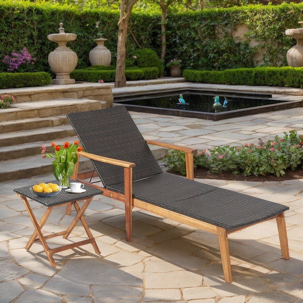 Kadyn - Outdoor Chaise Lounge Chair, 2 Pieces Patio Chaise Lounge and Table Set with 4-Level Adjustable Backrest, Red - Brown