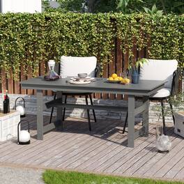 Famapy - HDPE Outdoor Dining Table with Umbrella Hole & Cap - Solid Panel Patio Table for Garden, Backyard, Poolside - Gray