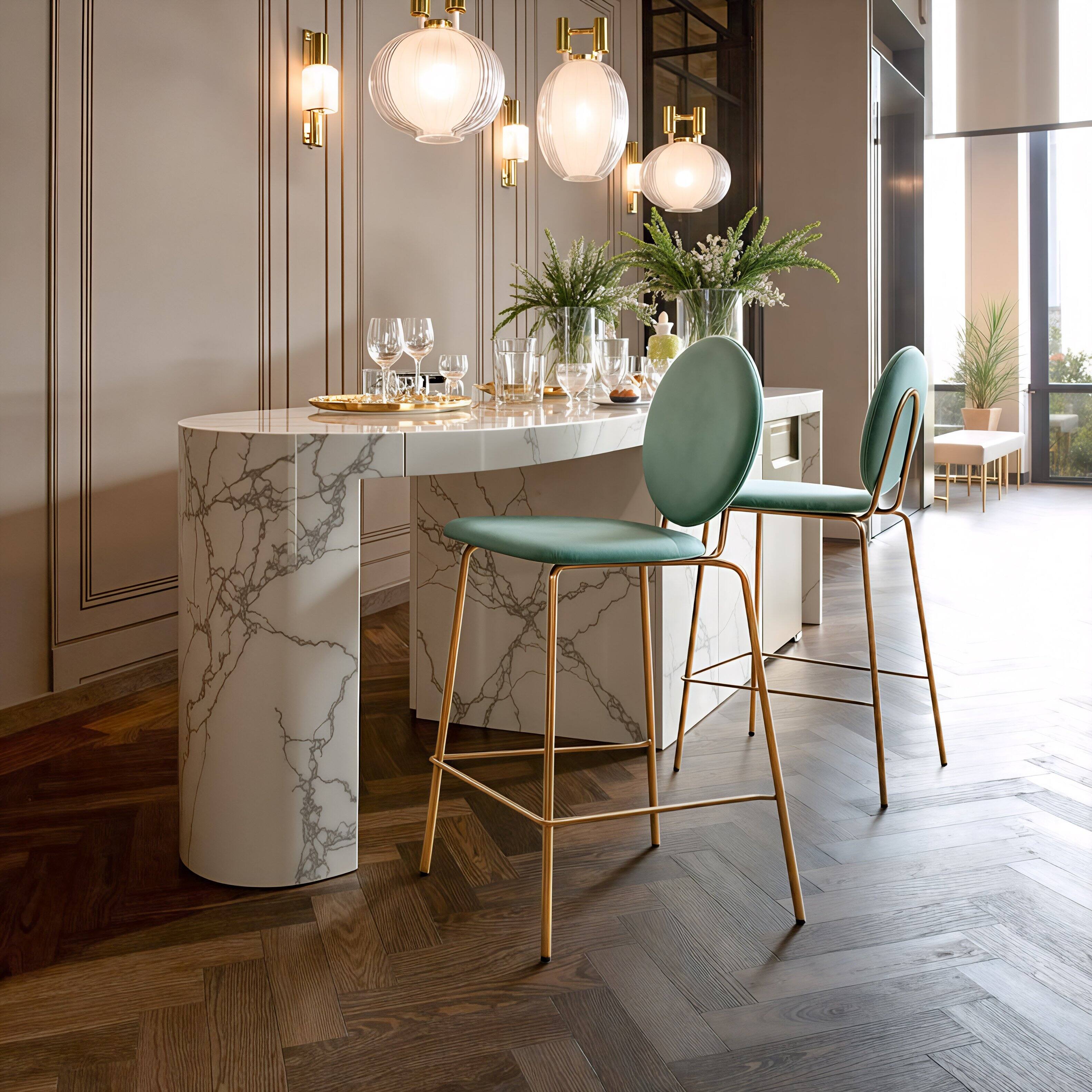 Angle. Hivvago - Odessa Counter Stool (Set of 2) Green & Gold - Green & Gold.