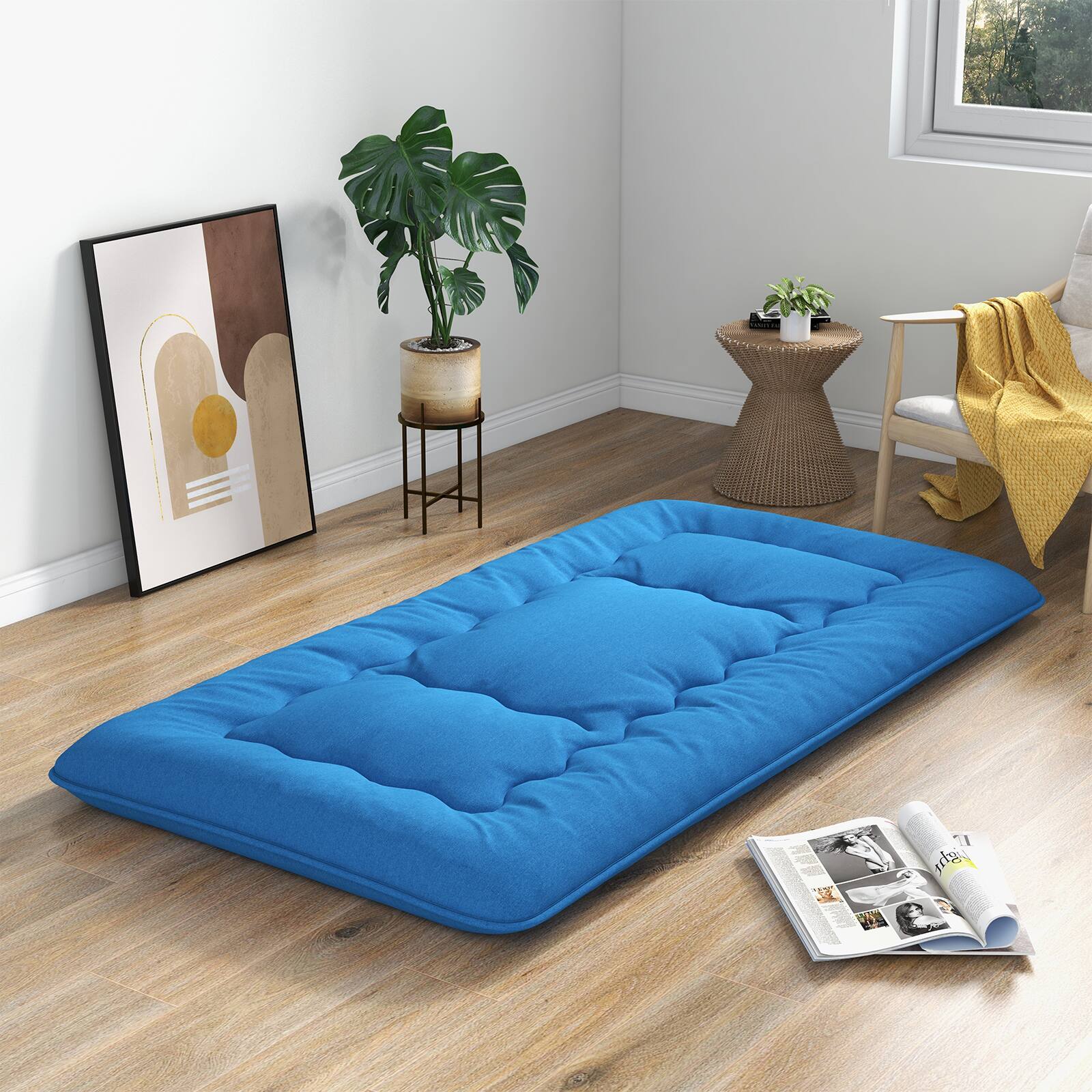 Alt View 3. Costway - Costway Twin Futon Mattress Japanese Floor Sleeping Pad Washable Cover Carry Bag Blue - Blue.