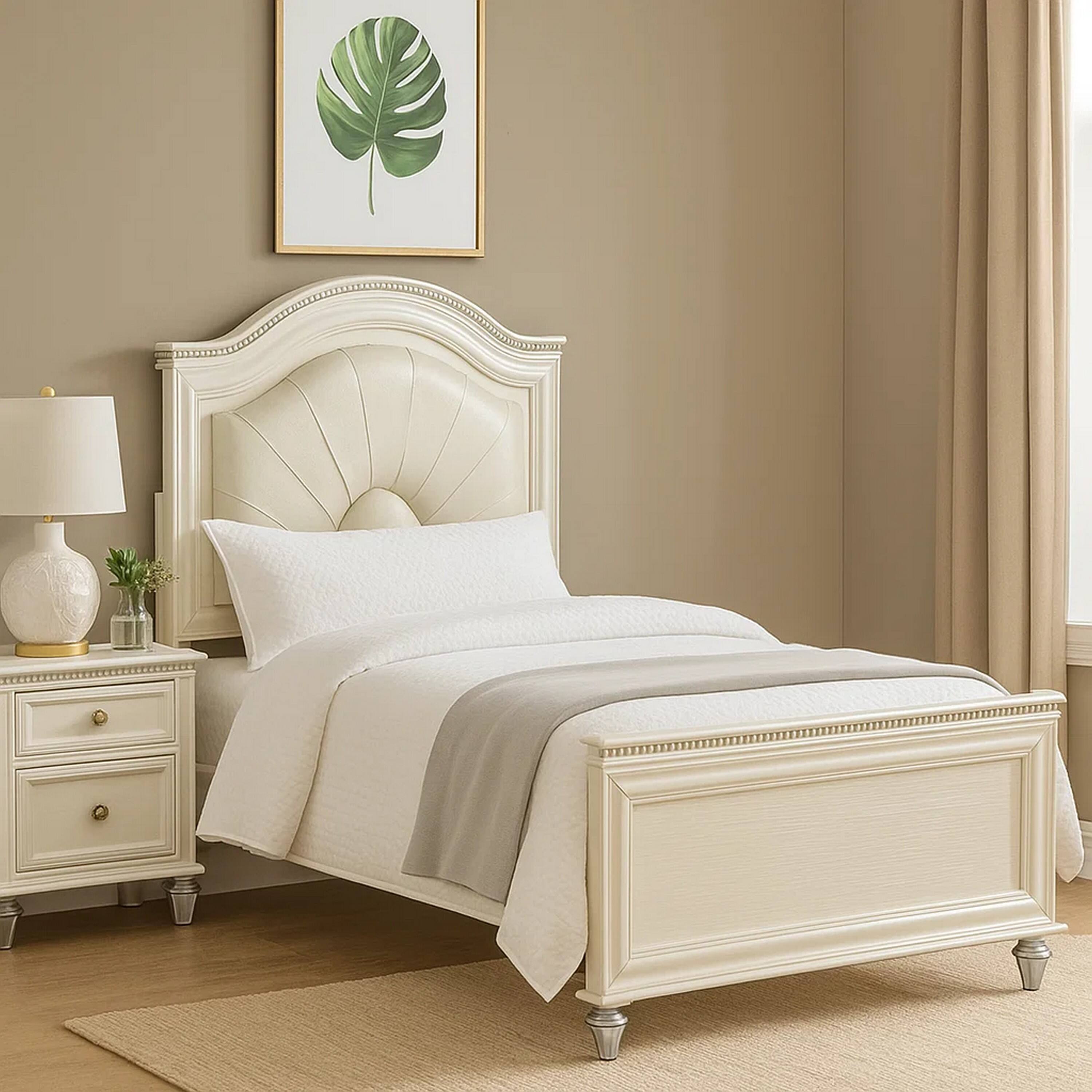 Alt View 5. Manhattan Lane - Jisoo Full Size Bed, Pearl White Upholstery, Radial Arch Headboard - Pearl White.
