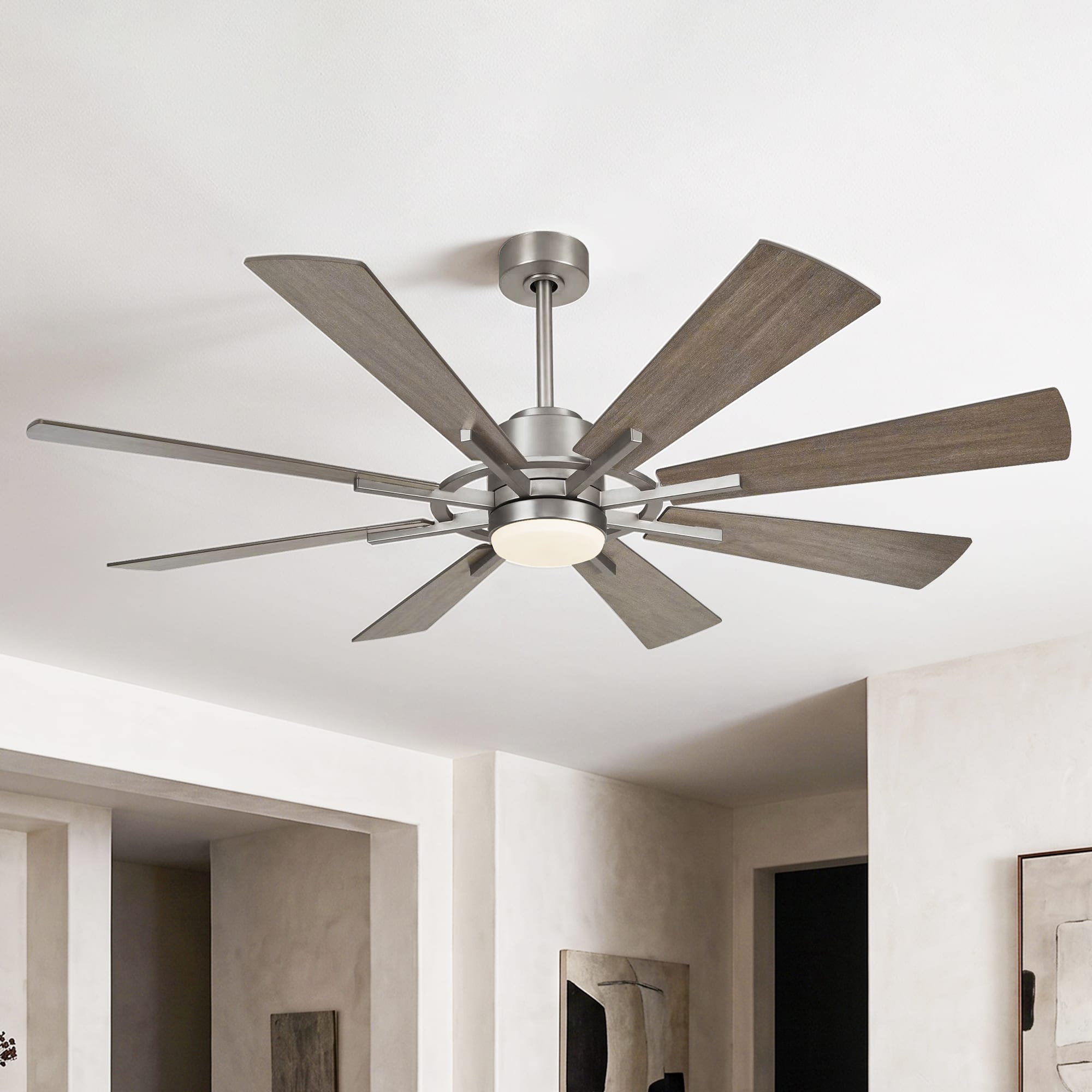 Parrot Uncle - 60" Windmill 8-Blade Ceiling Fan with Dimmable LED Light, Remote Control, Reversible DC Motor - Bronze