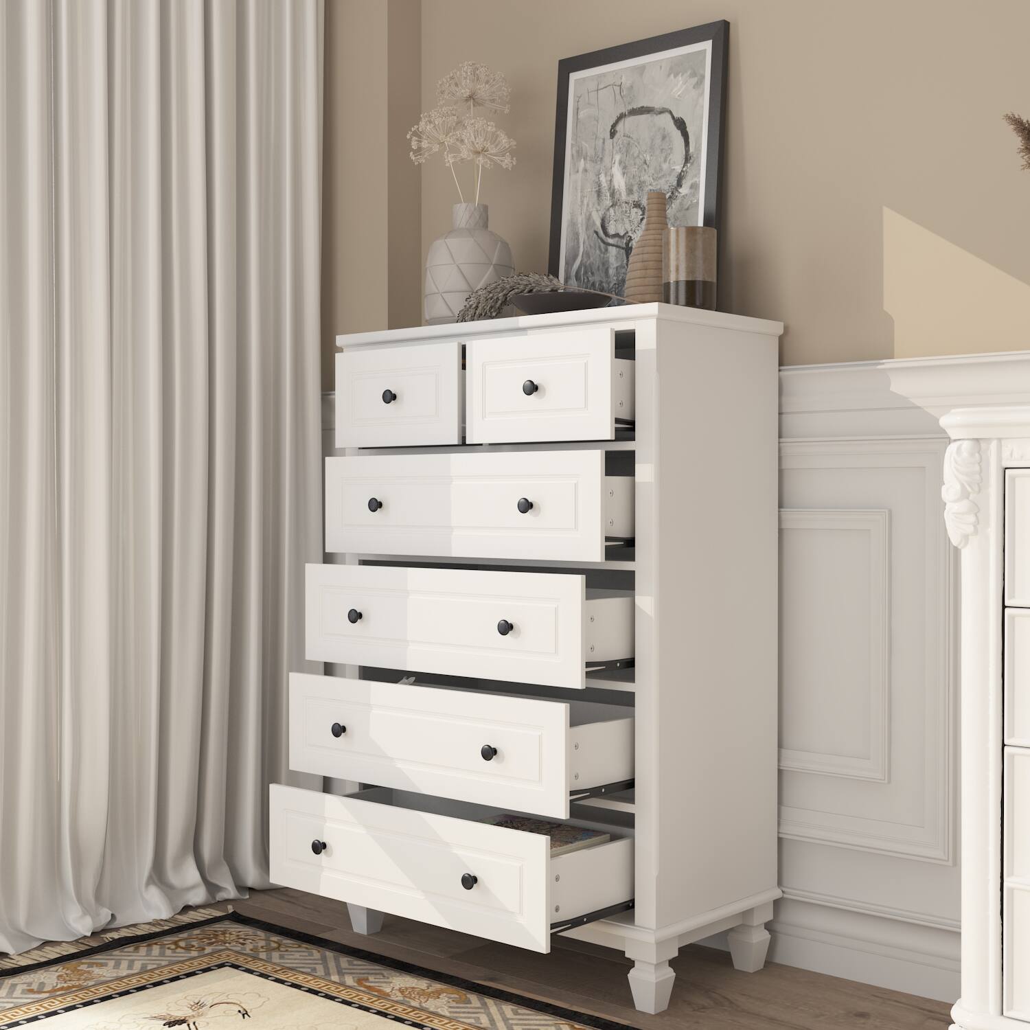 Back. FUFU&GAGA - FUFU&GAGA Vertical Dresser with Anti - Tip – Multi - Drawer Storage Solution - White.