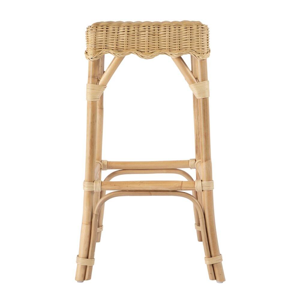 Back. Butler Specialty - Flora Rattan Scalloped Bar Stool - Light Brown.