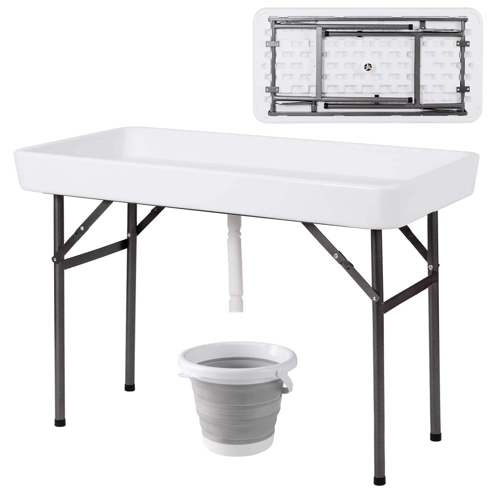 Front. Costway - Costway 4 Foot Party Ice Folding Table Plastic with Matching Skirt - White.