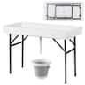 Costway - 4 Foot Party Ice Folding Table Plastic with Matching Skirt - White