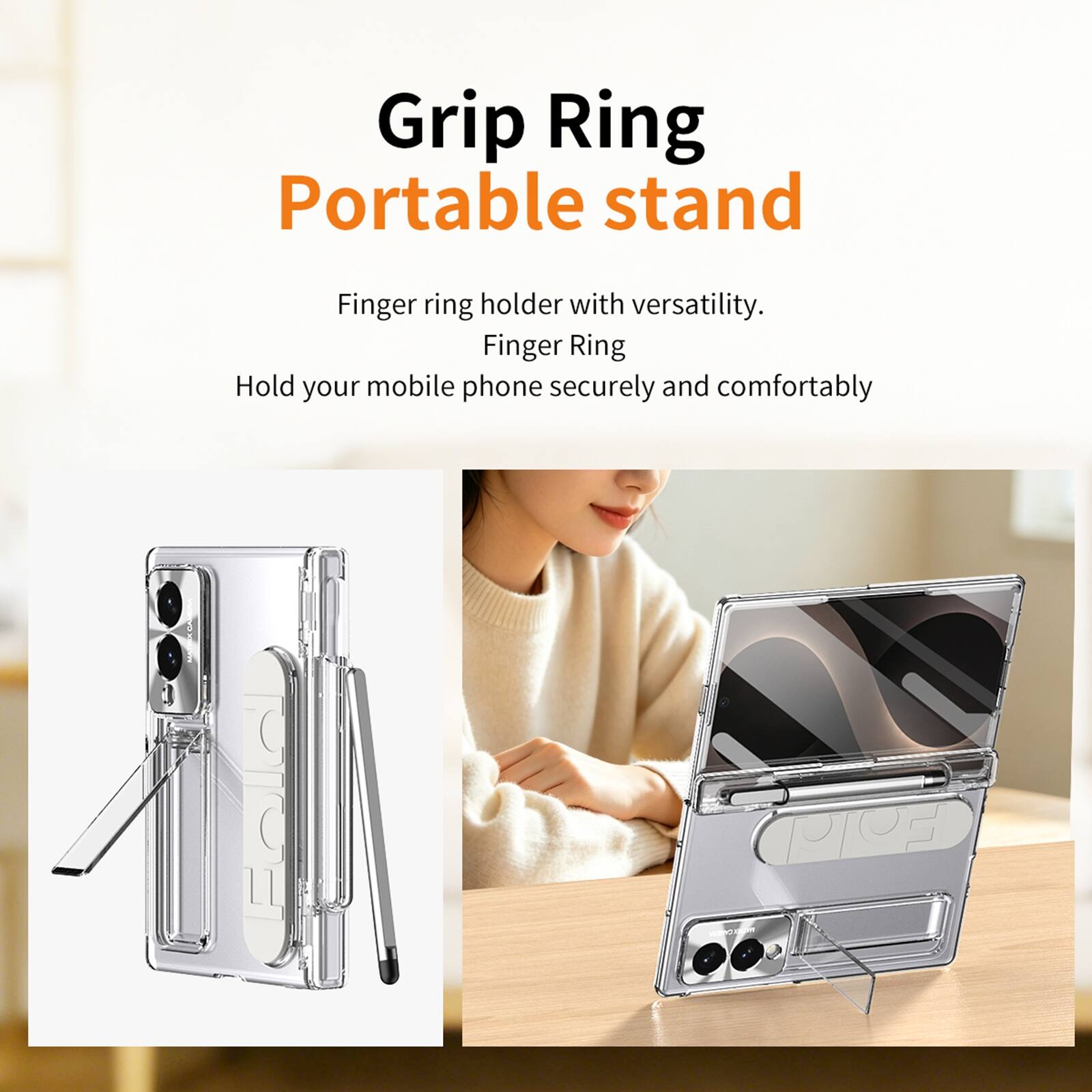Grip Ring Portable stand

Finger ring holder with versatility. Finger Ring Hold your mobile phone securely and comfortably