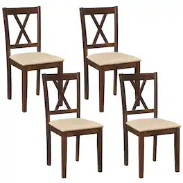 Costway - 4PCS Wooden Dining Chair with Rubber Wood Frame, Curved Backrest for Dining Room - Walnut