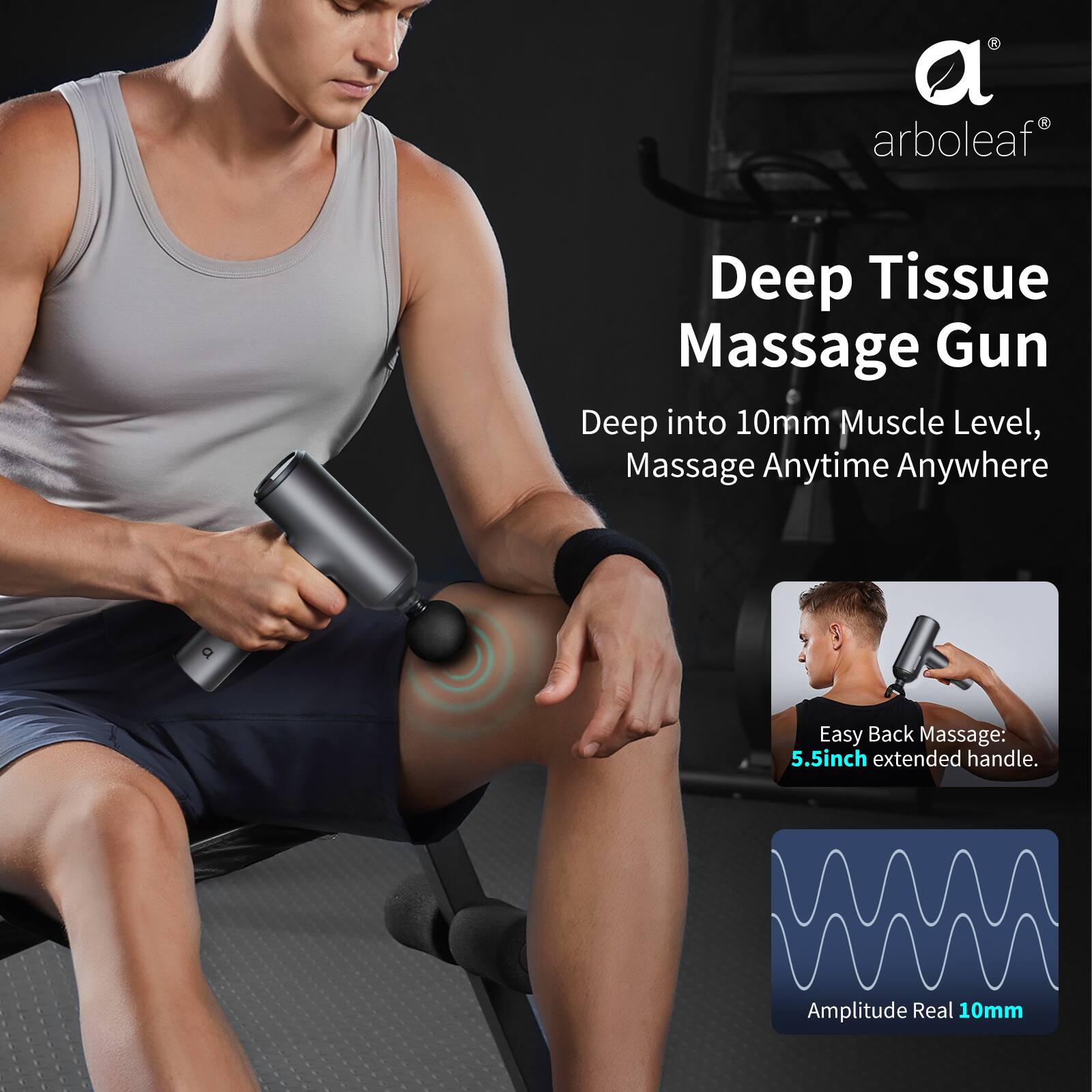 Arboleaf - Deep Tissue Massage Gun, 6-Speed Percussion Handheld with Travel Case for Back, Shoulder, Athletes - Gray