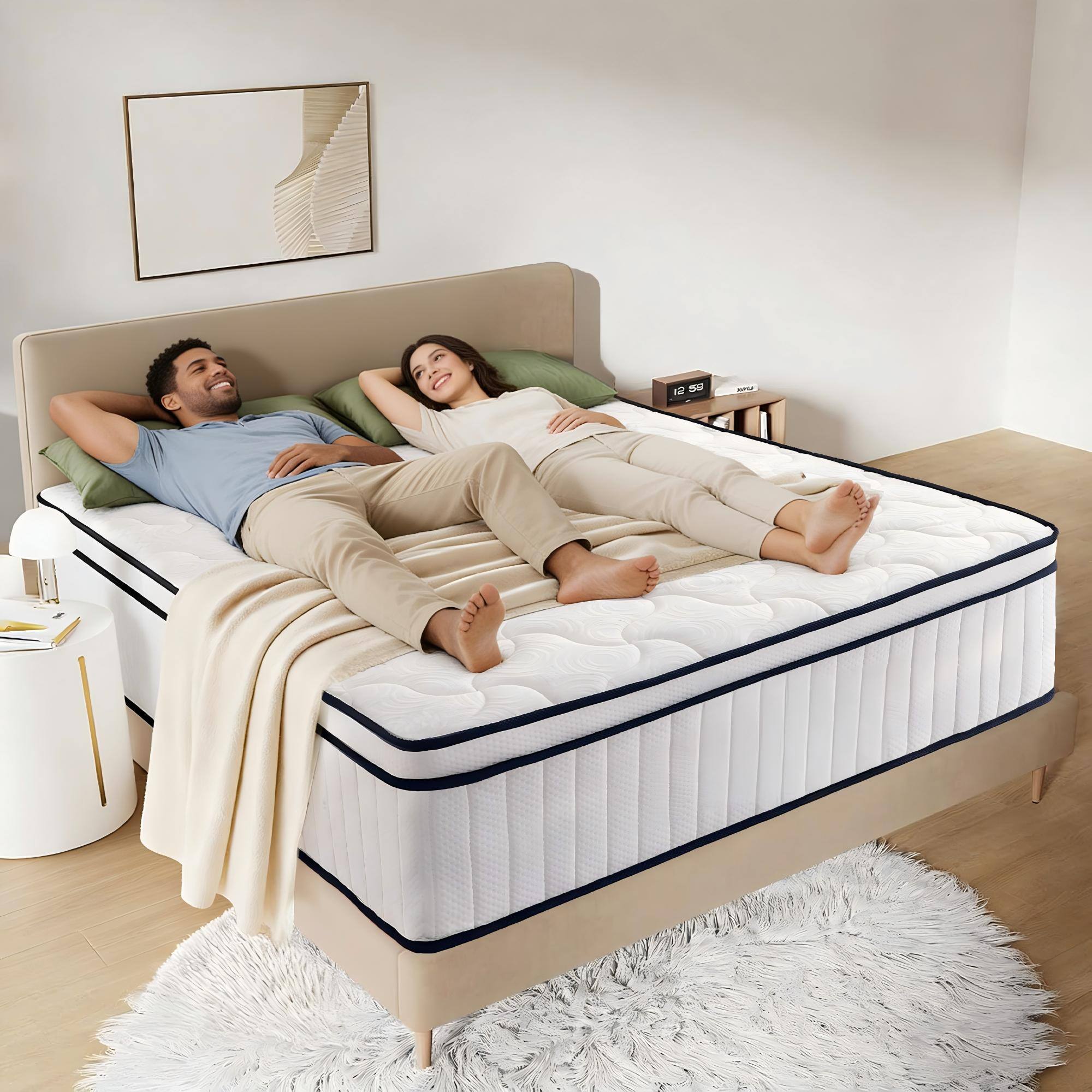 Alt View 8. Ecooso - 12" King Medium-Firm Hybrid Mattress, Memory Foam + Pocket Coils, Pressure Relief, Cooling Cover - White.