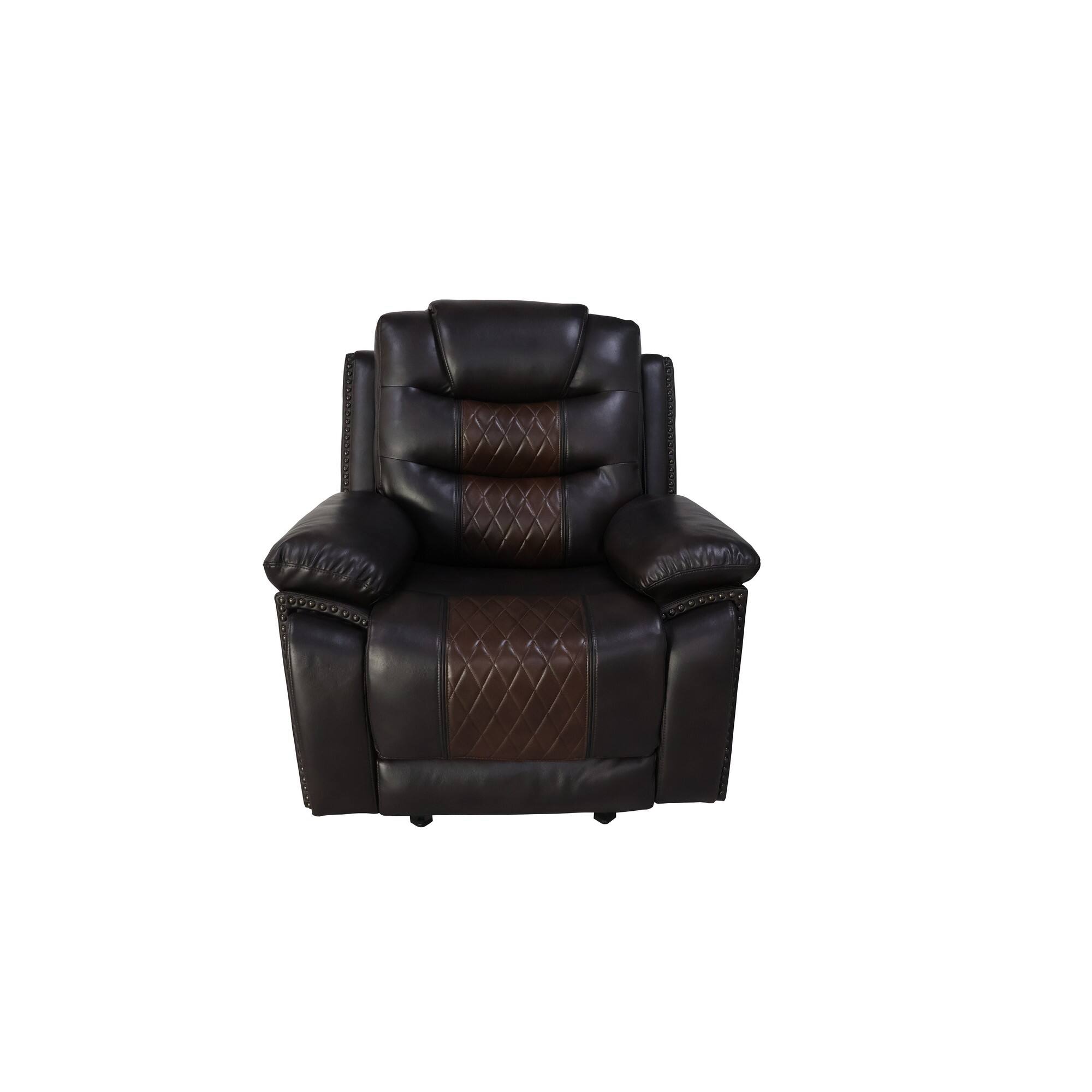 Angle. Manhattan Lane - Asher 39 Inch Power Recliner Chair, Wood, Pocket Coils Faux Leather - Brown.