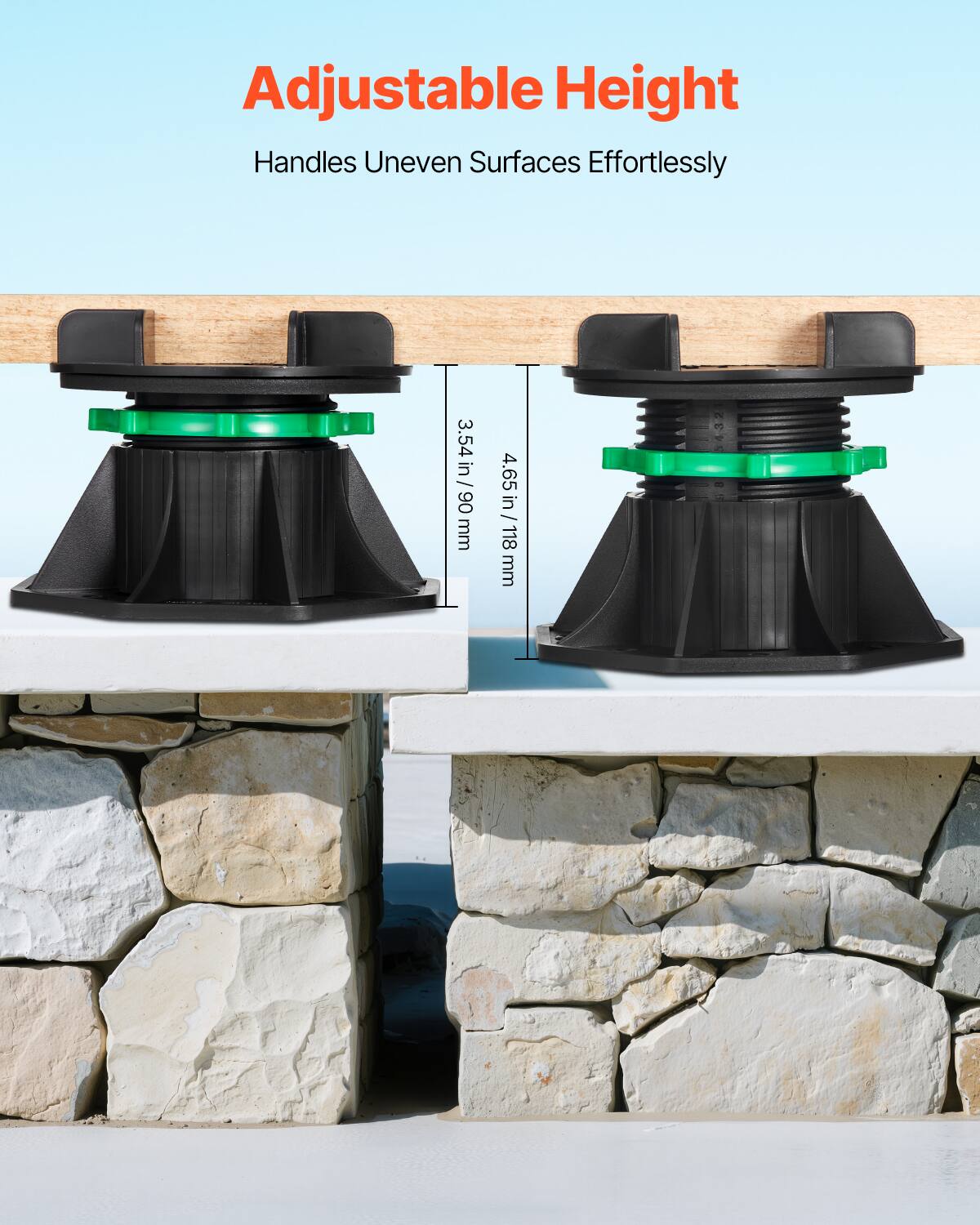 Adjustable Height
Handles Uneven Surfaces Effortlessly
3.54 in / 90 mm
4.65 in / 118 mm