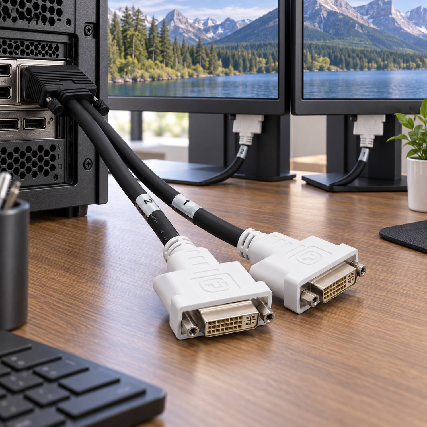 Left. Sanoxy - 8in DMS-59 to DVI-I Dual Link Splitter Cable - Multi.