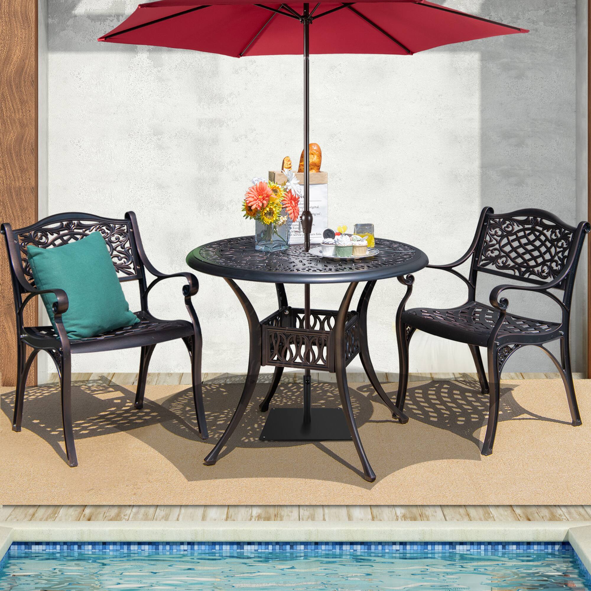 Alt View 4. Gymax - Gymax 5PCS Cast Aluminum Patio Bistro Set Outdoor Dining Table & Chair Furniture Set - as pic.
