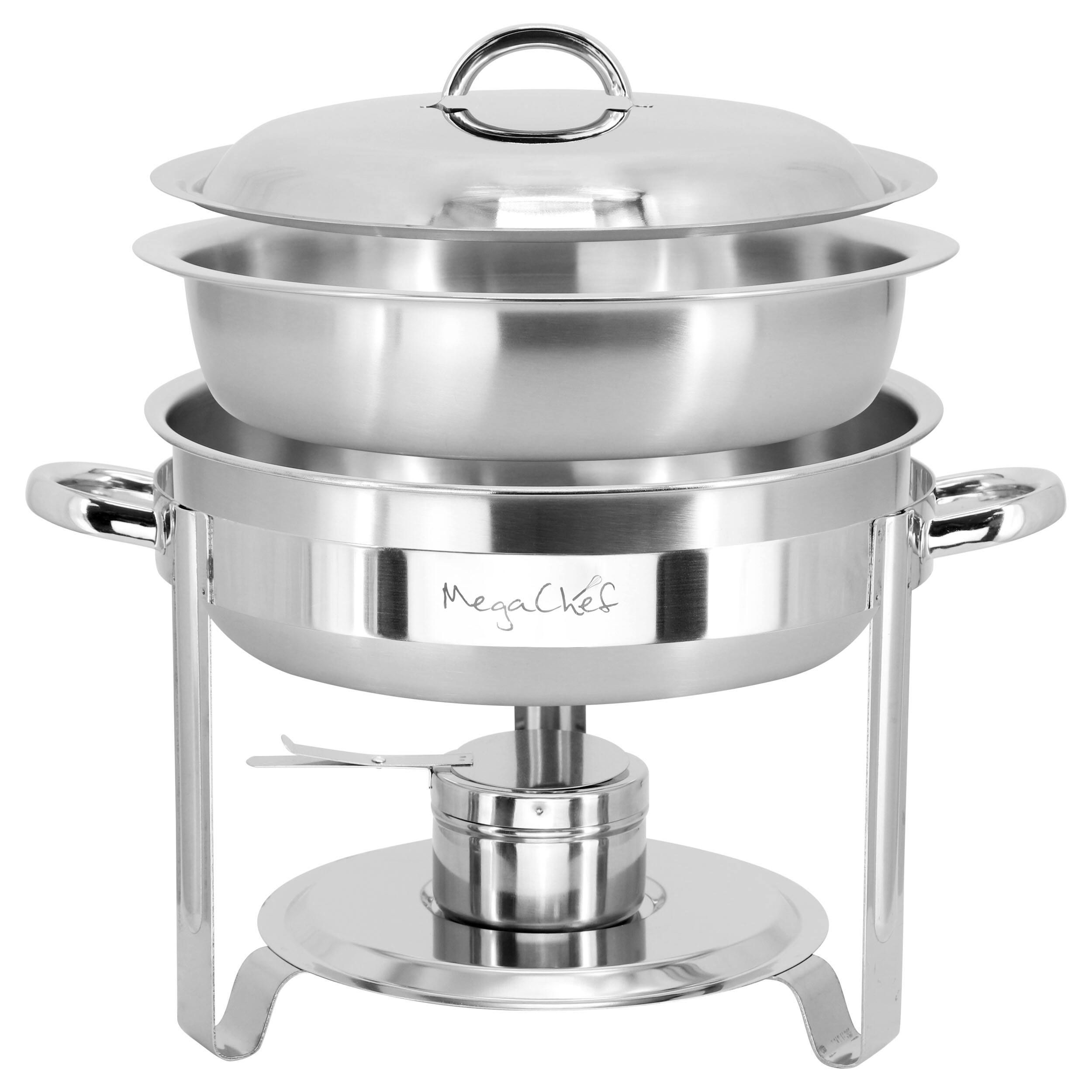 Alt View 2. MegaChef - MegaChef 3.7 Quart Round Stainless Steel Professional Chafing Dish/Food Warmer/Buffet Server Serving Trays - Silver.