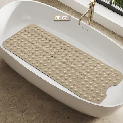 Front. Lux Decor Collection - Bath Tub Mat 40x16 Inch Non-Slip, Quick-Dry Shower Mat with Suction Cups, Machine Washable Bathroom Safety Mat - Beige.