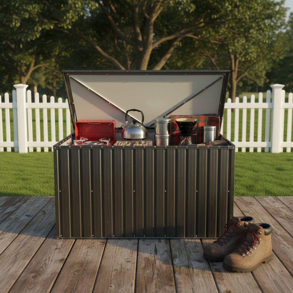 Angle. HOMLUX - Metal Storage Box Store Medium Outdoor Deck Box Patio Storage Bin Chests Storage and Organization - Black.