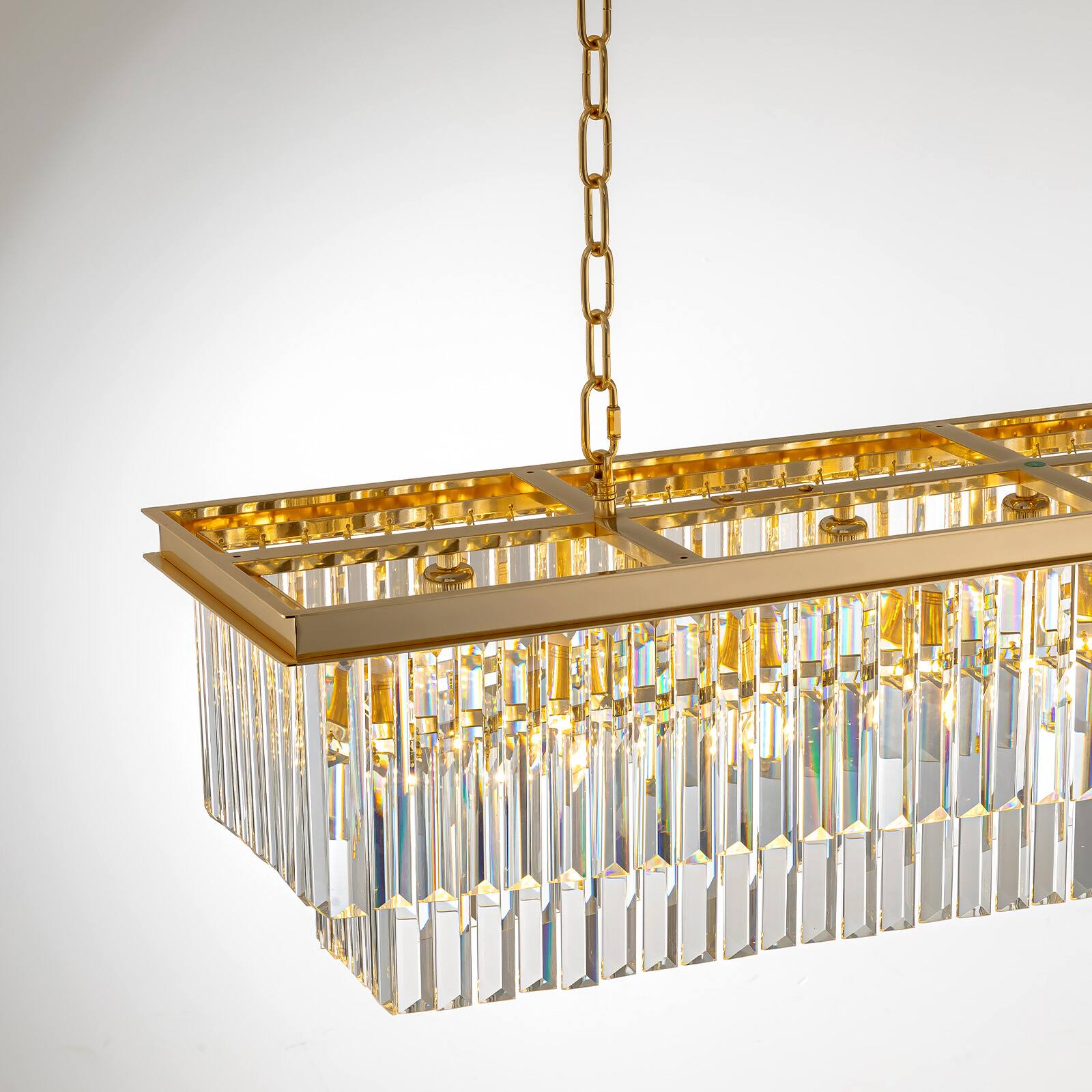 Alt View 4. Siljoy - 40-inch 7 Light Gold Crystal Linear Chandelier with Adjustable Chain for Dining Room and Kitchen Island - Gold.