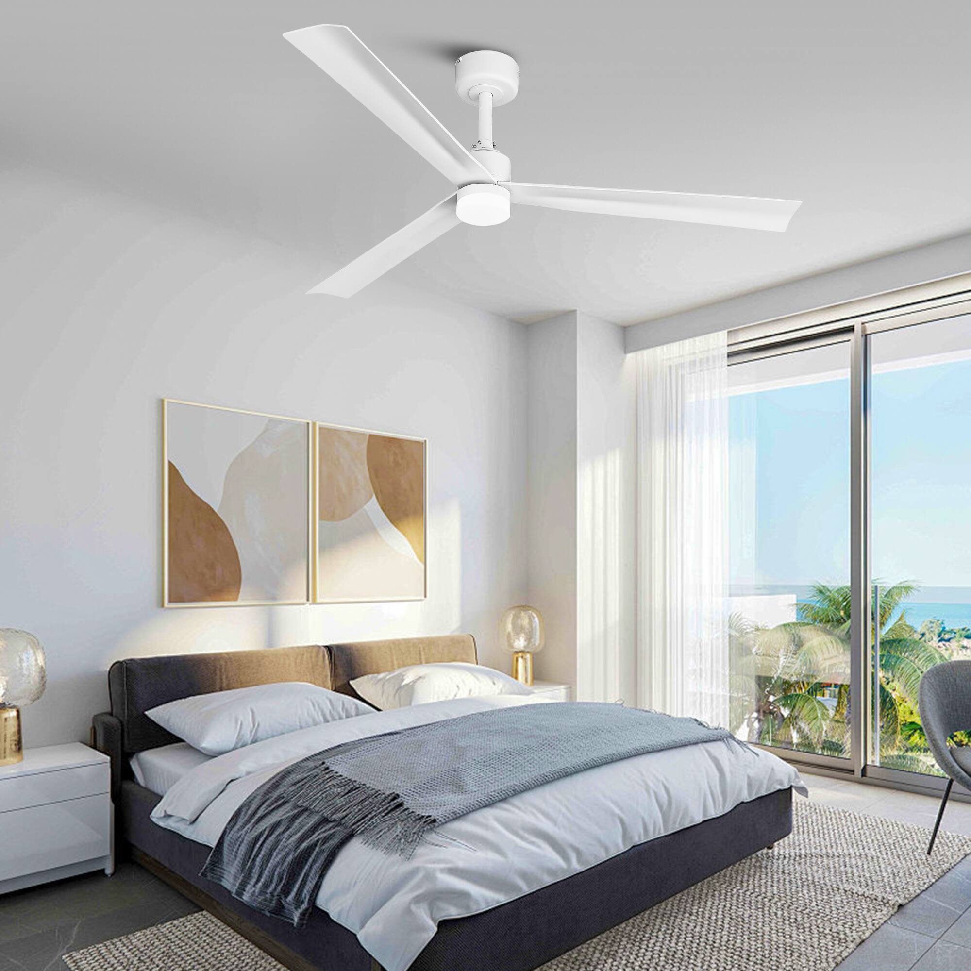 Left. Parrot Uncle - 50" Modern White 3CCT Integrated LED Ceiling Fan with Light and Remote - White.