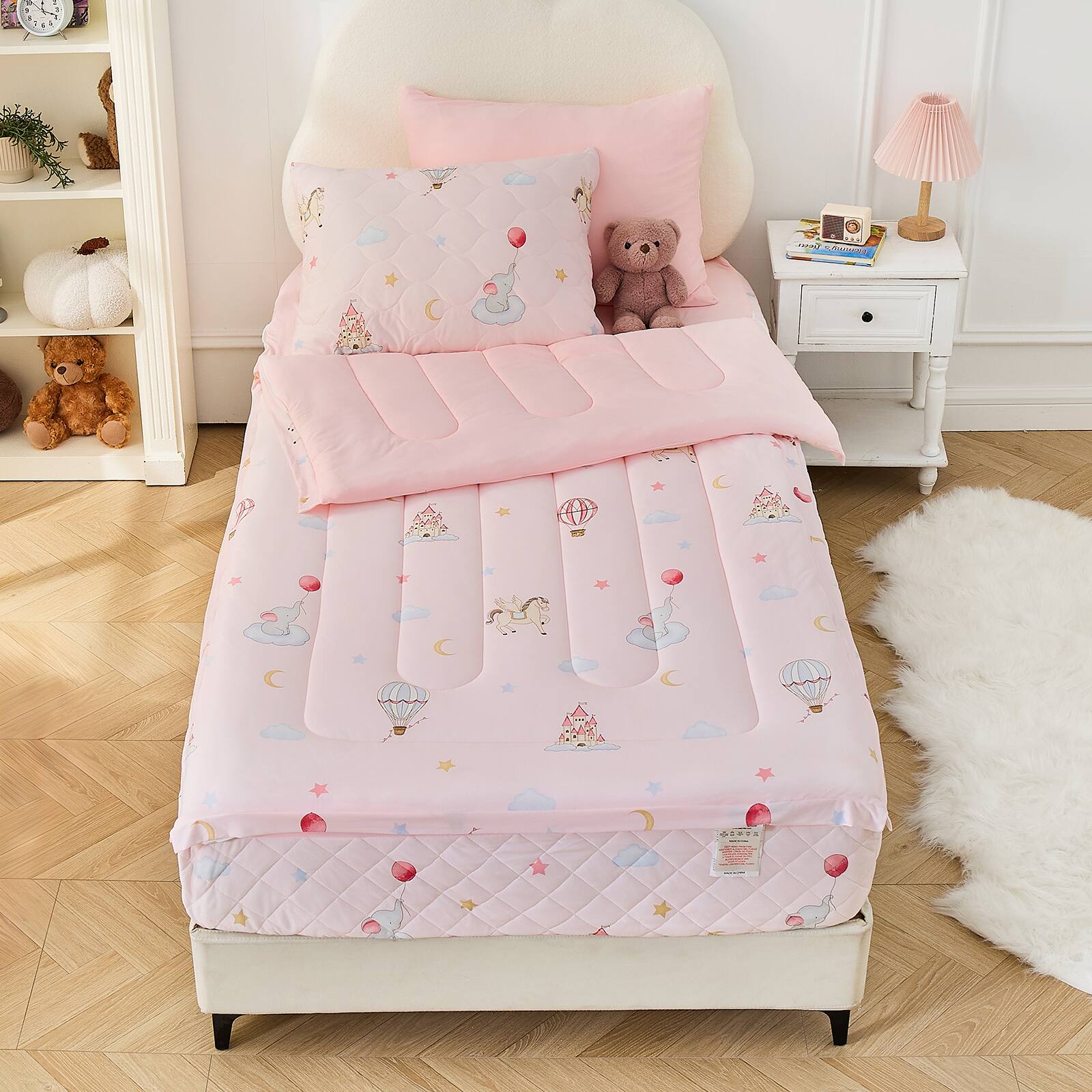 Front. Bestier - Kids Twin All-Season Comforter Set with Zipper Bedding, Lightweight Cartoon Bed-in-a-Bag - Pink.