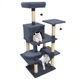 Costway - 58" Tall Multi-level Cat Tree with Upholstered Perch & Cat Condo, Comfy Hammock