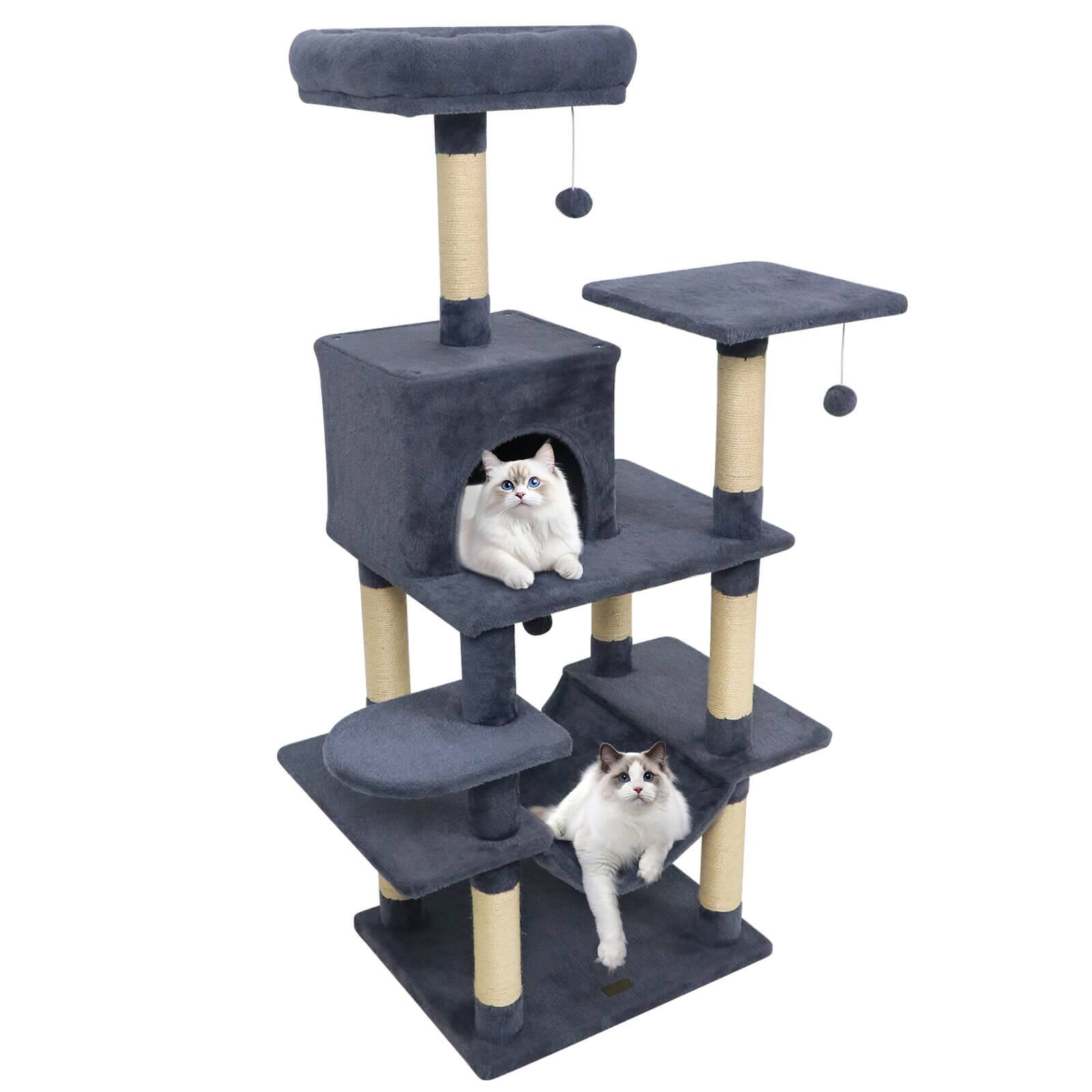 Front. Costway - Costway 58" Tall Multi-level Cat Tree with Upholstered Perch & Cat Condo, Comfy Hammock.