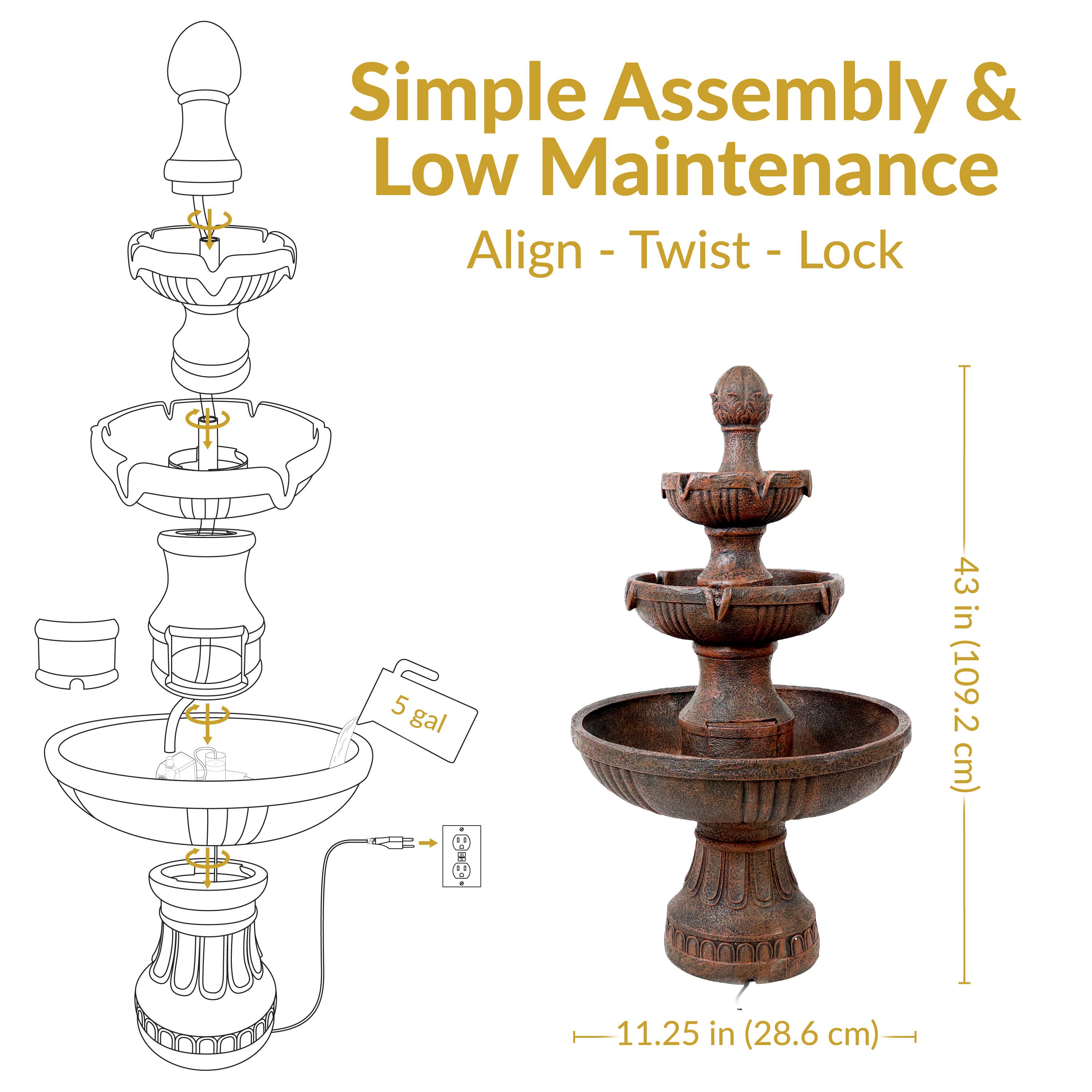 Simple Assembly & Low Maintenance  
Align - Twist - Lock  

5 gal  
43 in (109.2 cm)  
11.25 in (28.6 cm)