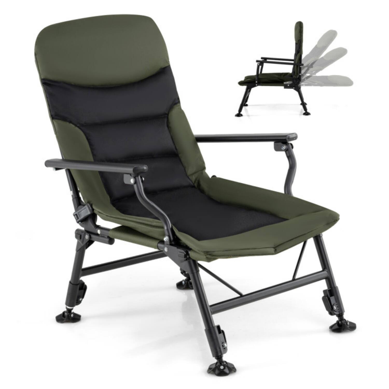 Alt View 3. Mondawe - Oversized Folding Fishing Chair w Adjustable Legs & 5-Level Backrest Heavy Duty 330 lbs Carry Bag - Green.