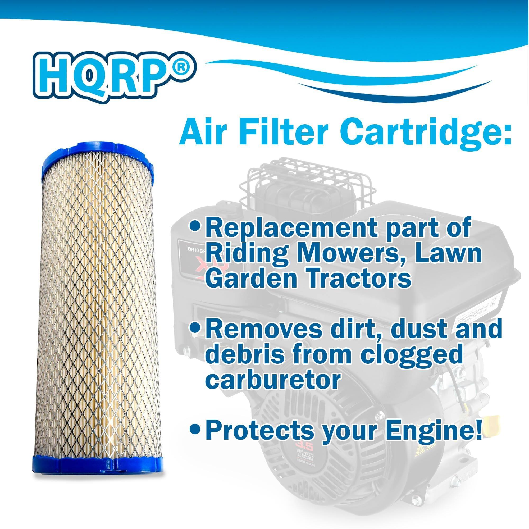 HQRP Air Filter Cartridge:  
Replacement part of BRIGGS Lawn Riding Mowers, Garden Tractors  
Removes dirt, dust and debris from clogged carburetor  
Protects your Engine!