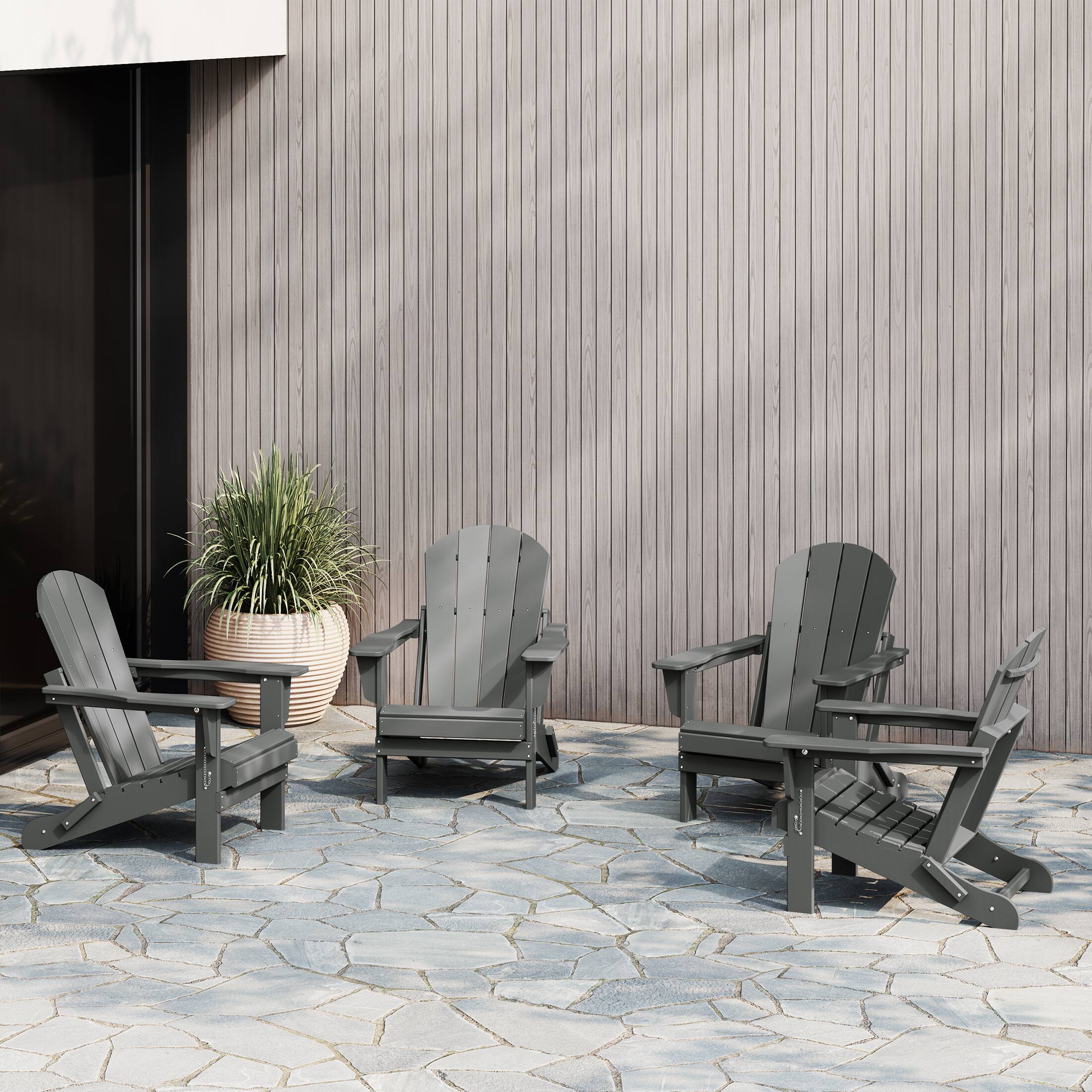 Angle. WestinTrends - WestinTrends Malibu Outdoor HDPE Folding Poly Adirondack Chairs (Set of 4) - Gray.