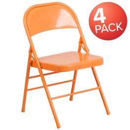 Emma + Oliver - 4 Pack Colorful Metal Folding Chair Teen and Event Seating - Orange Marmalade