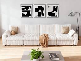 Vipbear - 170" Modern Oversized Modular Sectional Sofa Plush Corduroy Fabric, Sectional Couch with Deep Seat, Tool-Free Assembly - White