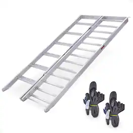 Black Widow - Aluminum Bi Fold Motorcycle Ramp with Steps, Folding Ramp - Silver