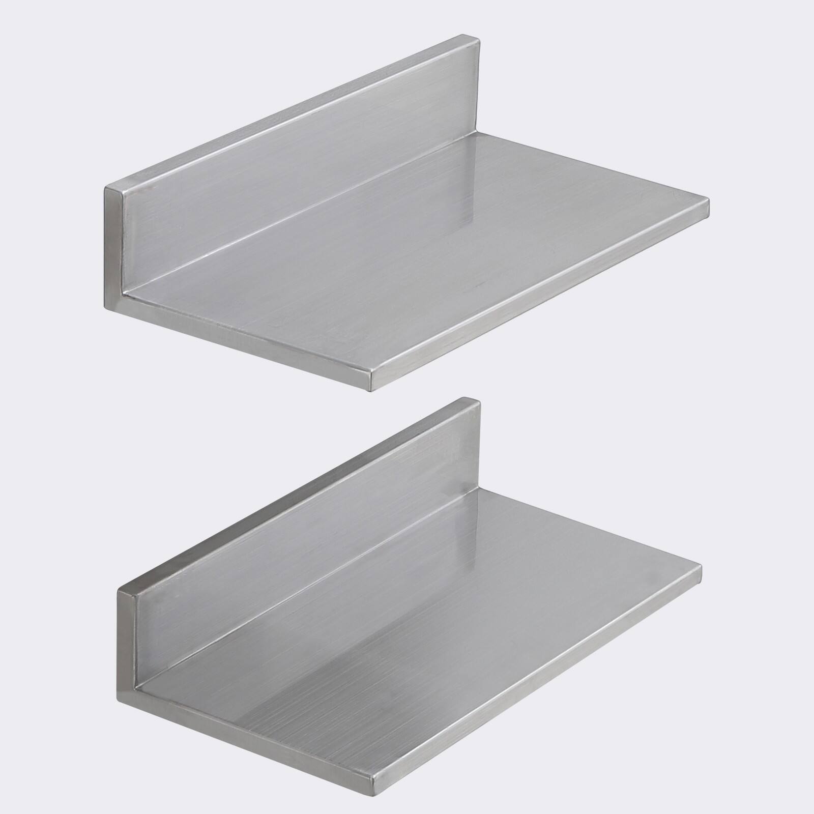 Alt View 5. VEVOR - 8.6" x 16" Stainless Steel Shelf, Wall Mounted Floating Shelving with Backsplash,44 lbs Load Capacity Commercial Shelves - Silver.