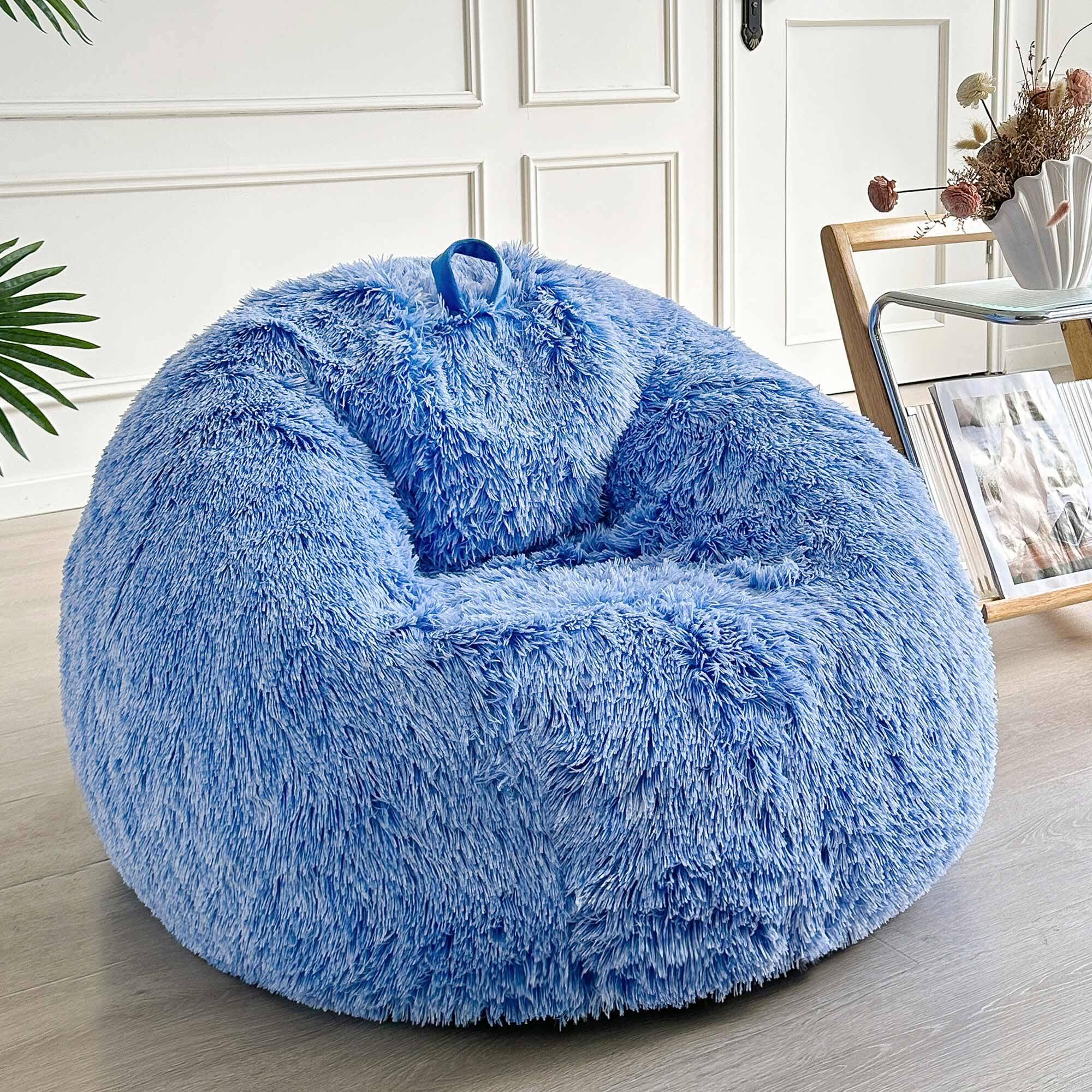 JETRANSPORT - Fluffy Bean Bag Chair Cover (no Filler) Soft Faux Stuffed Animal Storage For Adults Teens Furry Comfy - Ombre Blue Large