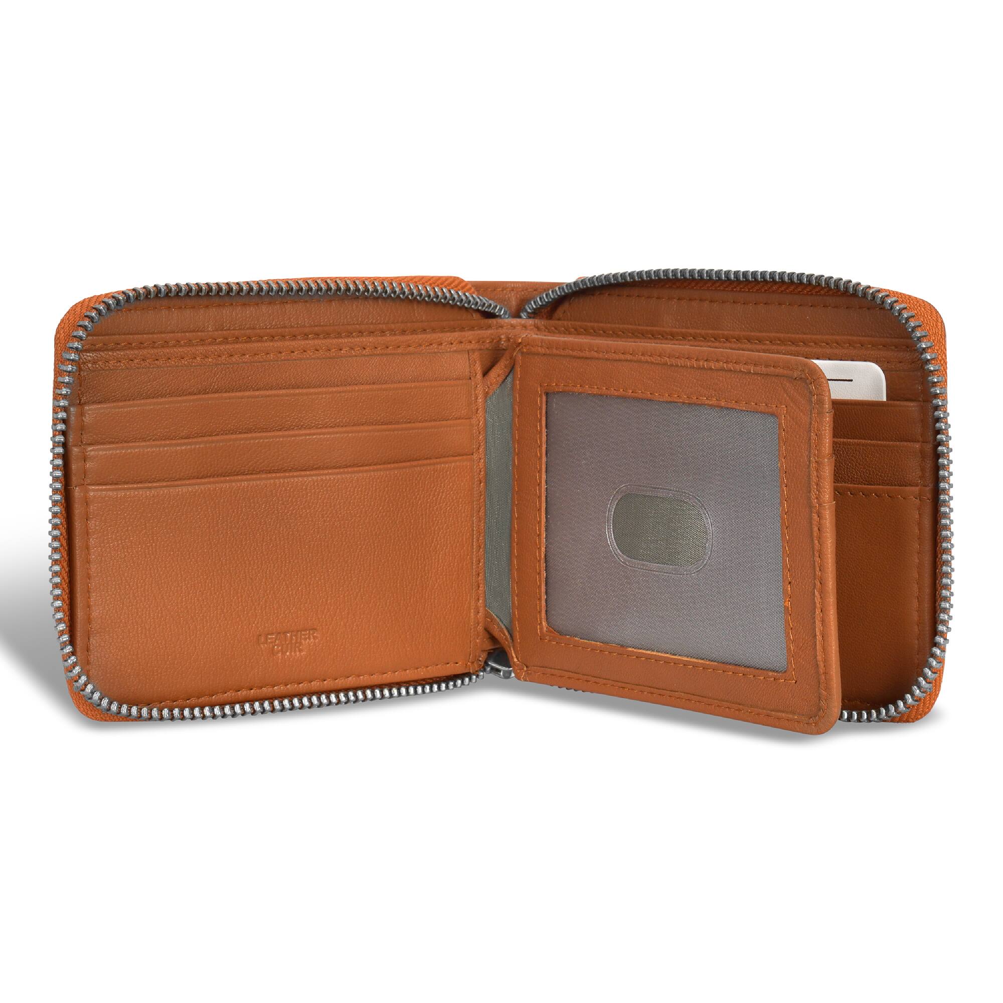 Angle. Champs - Denim Collection Leather Zip Around Wallet - TanBlue.