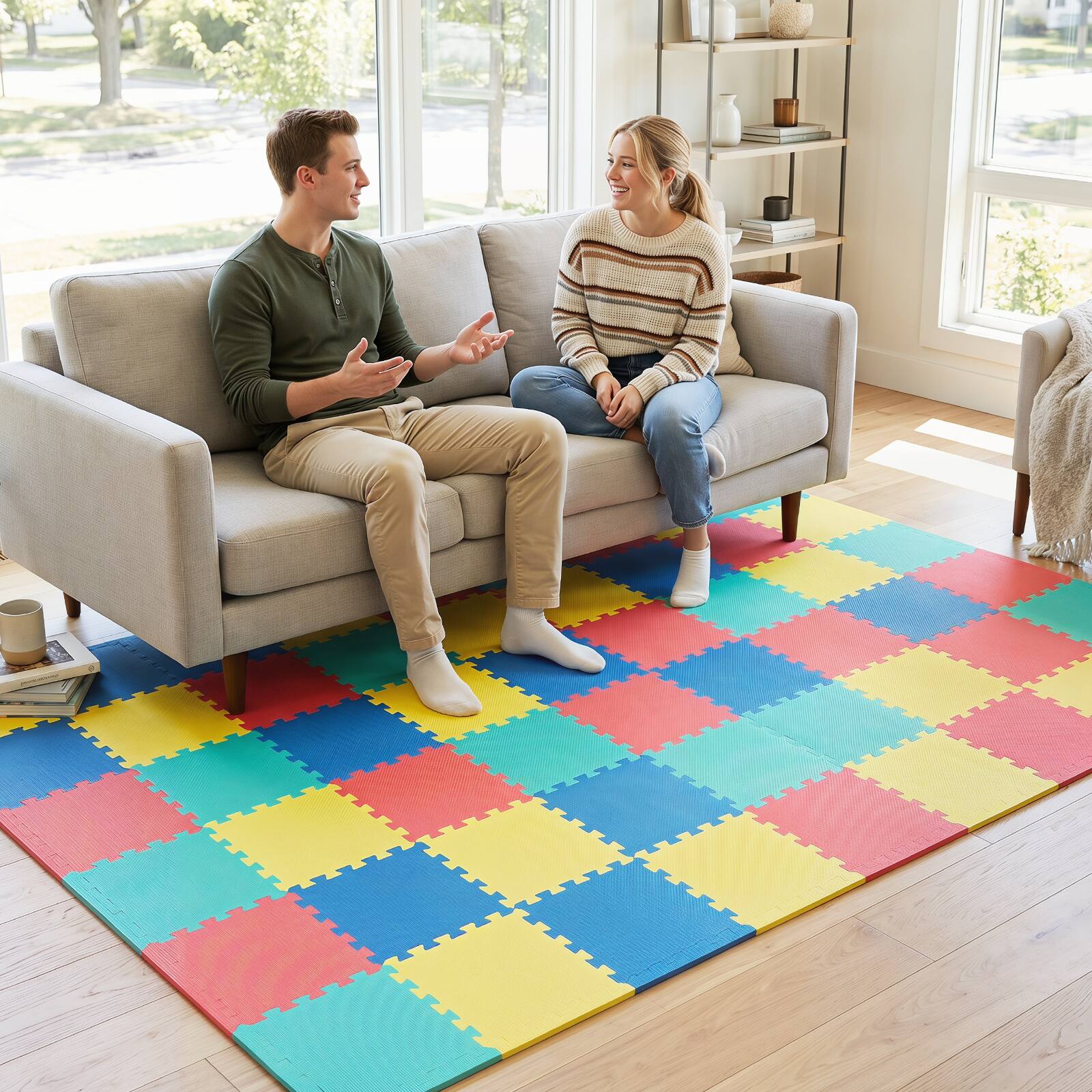 Alt View 3. Gymax - Gymax 18 Pack Interlocking EVA Foam Floor Tiles 2/5 Inch Thick Puzzle Exercise Mats Multicolor - Multicolor.