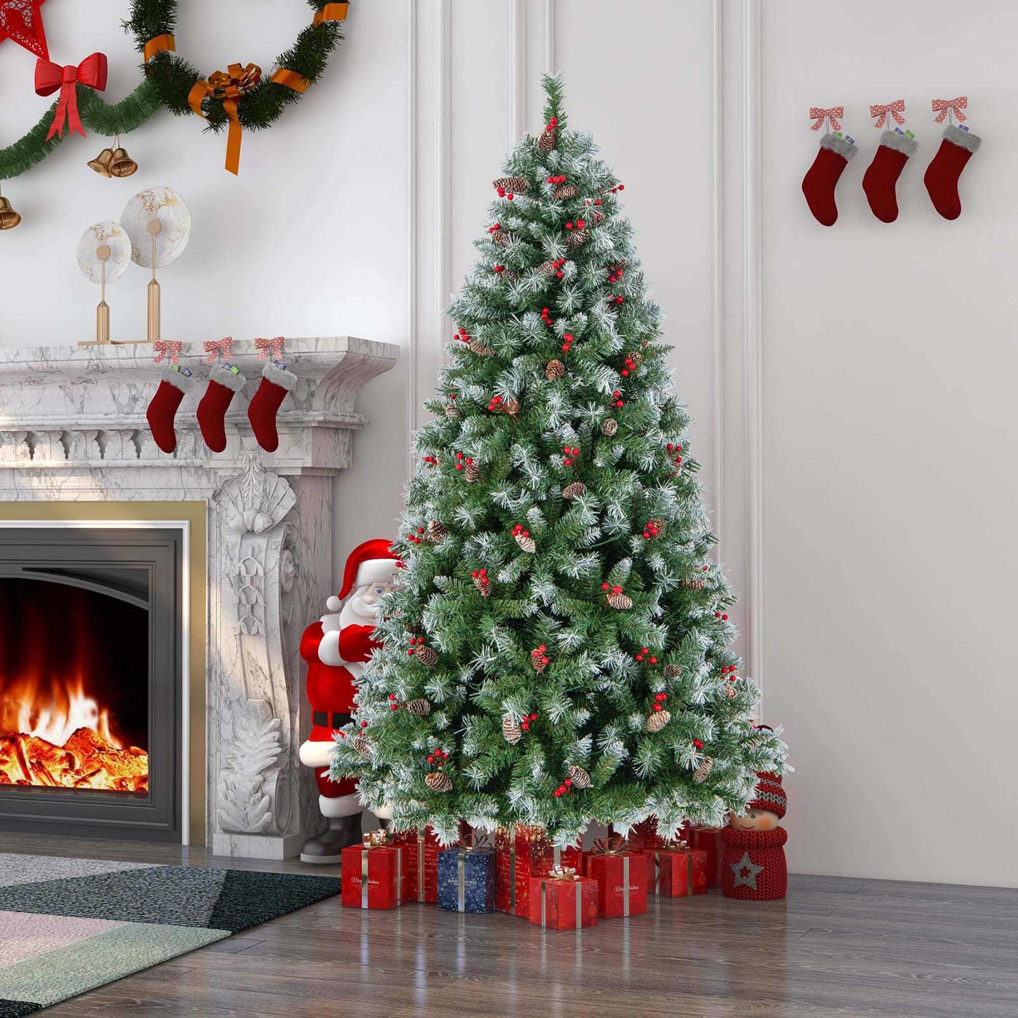 Alt View 14. Costway - 6.5 FT Artificial Christmas Tree Hinged w/ 420 Warm LED Lights & 207 Red Berries - Green/White.