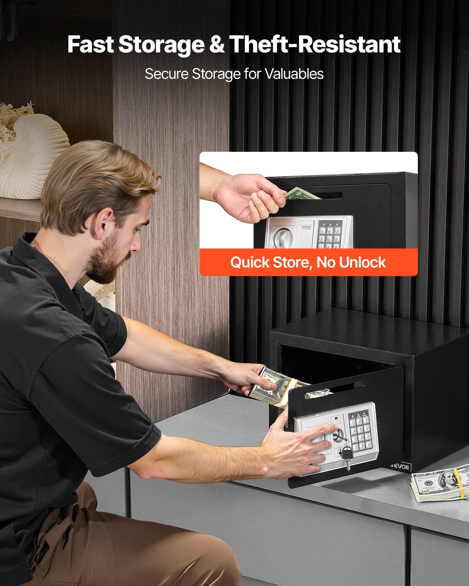 Fast Storage & Theft-Resistant Secure Storage for Valuables

Quick Store, No Unlock