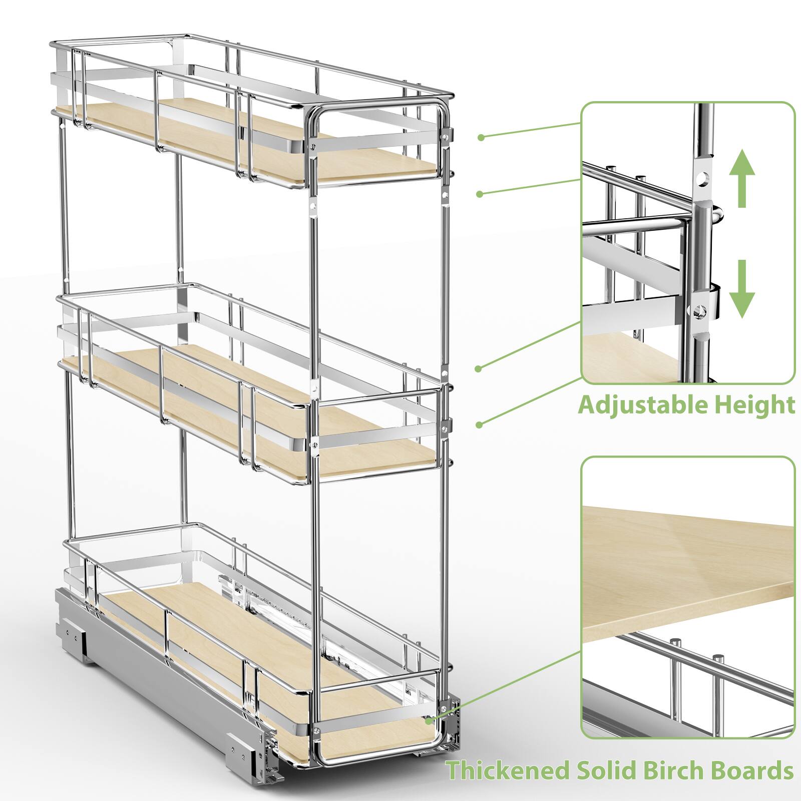 Adjustable Height
Thickened Solid Birch Boards